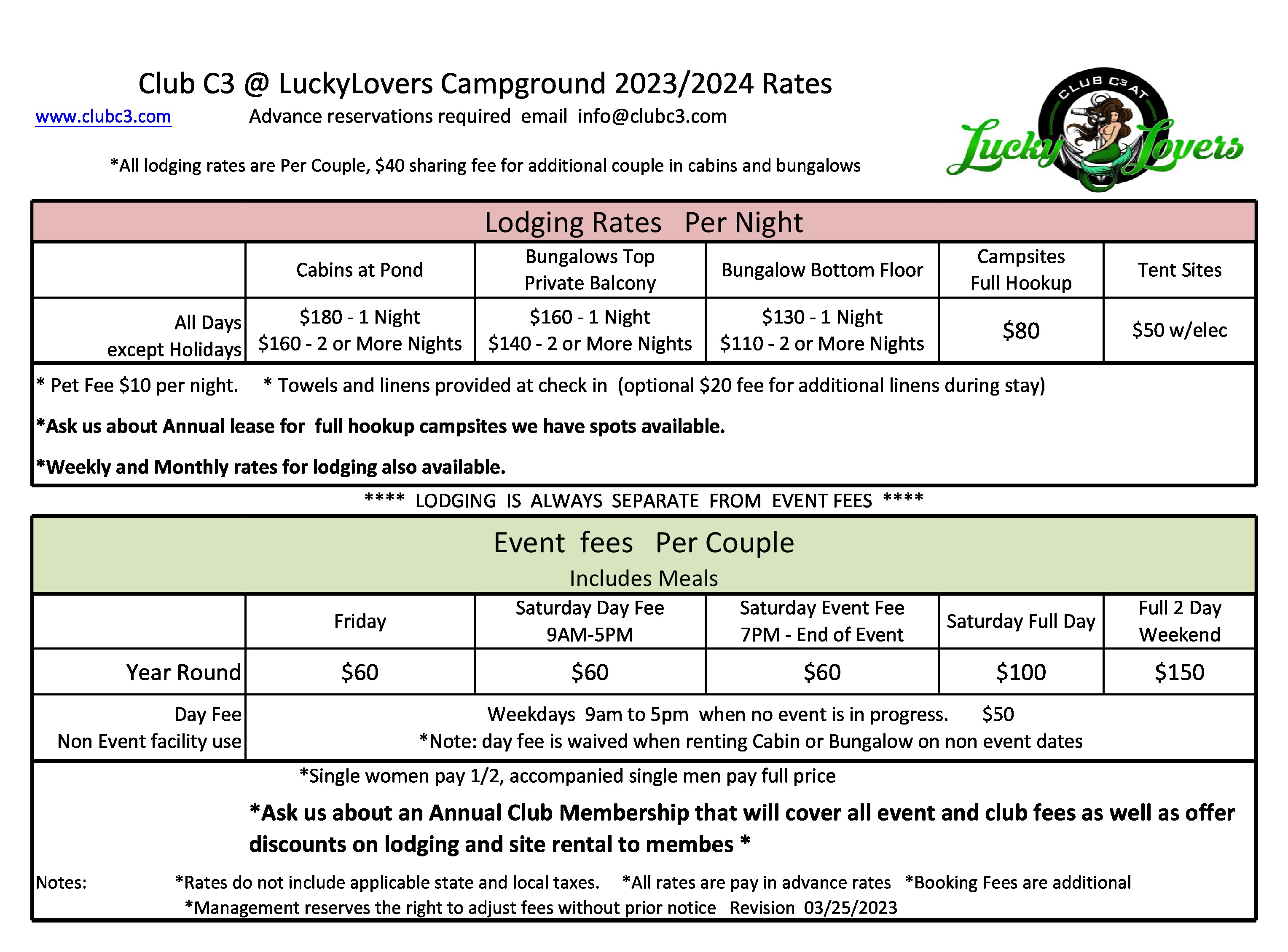 2020 Campground Rates